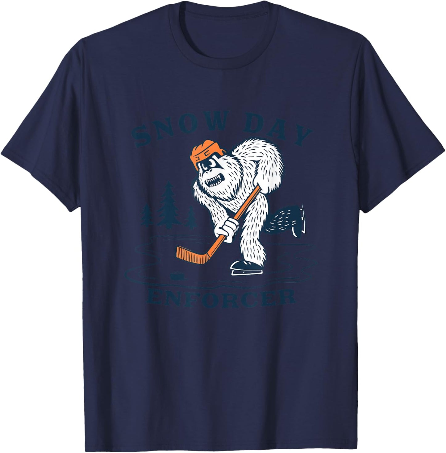Snow Day Enforcer Abominable Snowman Hockey Player T-Shirt - T-Shirt | Navy