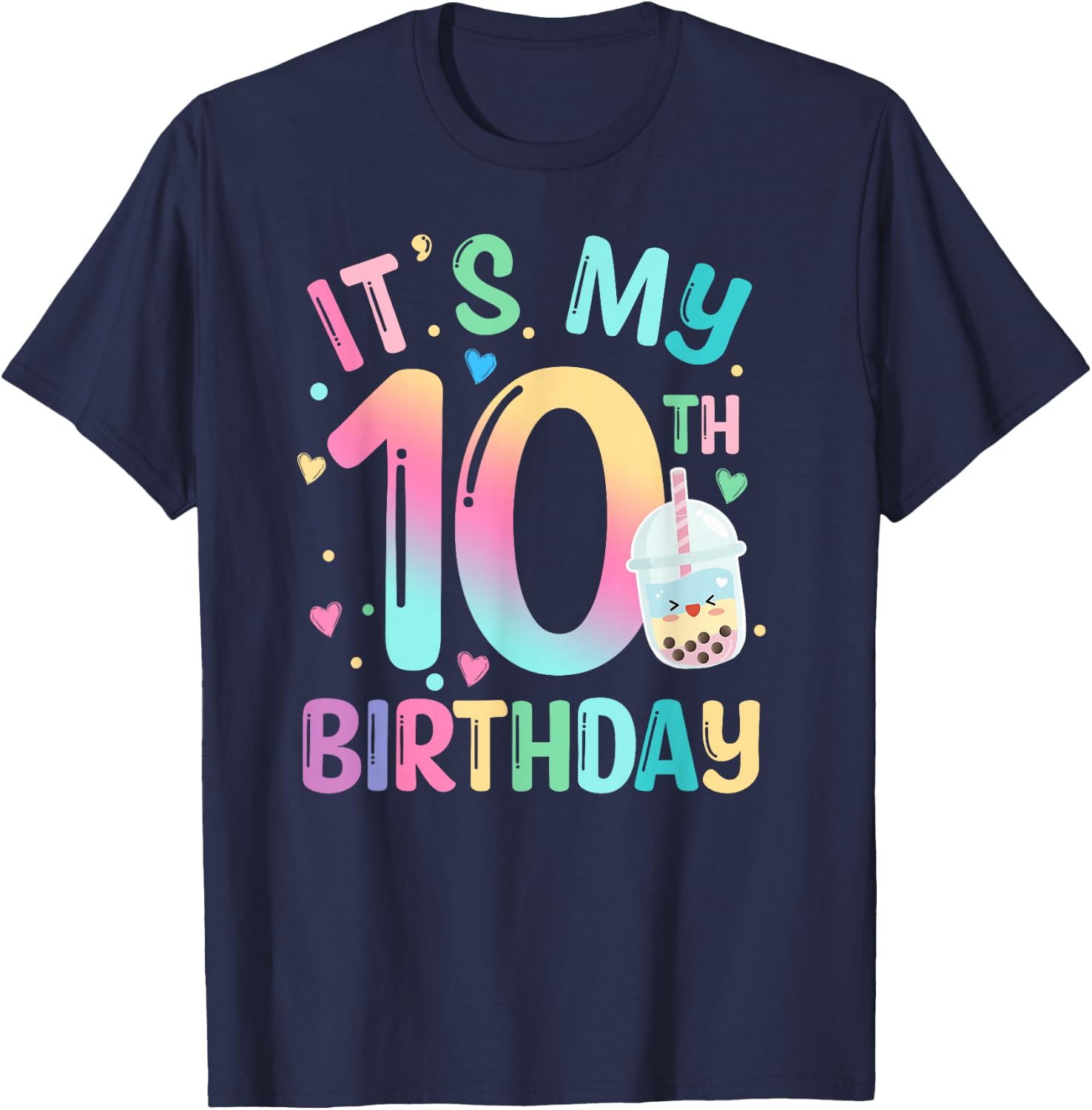 It's My 10th Birthday Bubble Boba Tea Party 10 Year Old Girl T-Shirt - T-Shirt | Navy