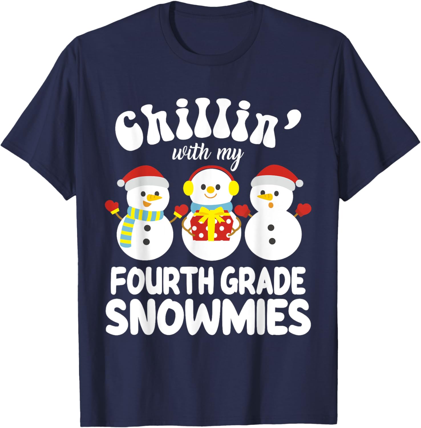 Teacher Christmas Fourth Grade Teacher Xmas Shirt - Black, Small, -Kids T-Shirt - T-Shirt | Navy