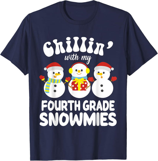 Teacher Christmas Fourth Grade Teacher Xmas Shirt - Black, Small, -Kids T-Shirt - T-Shirt | Navy