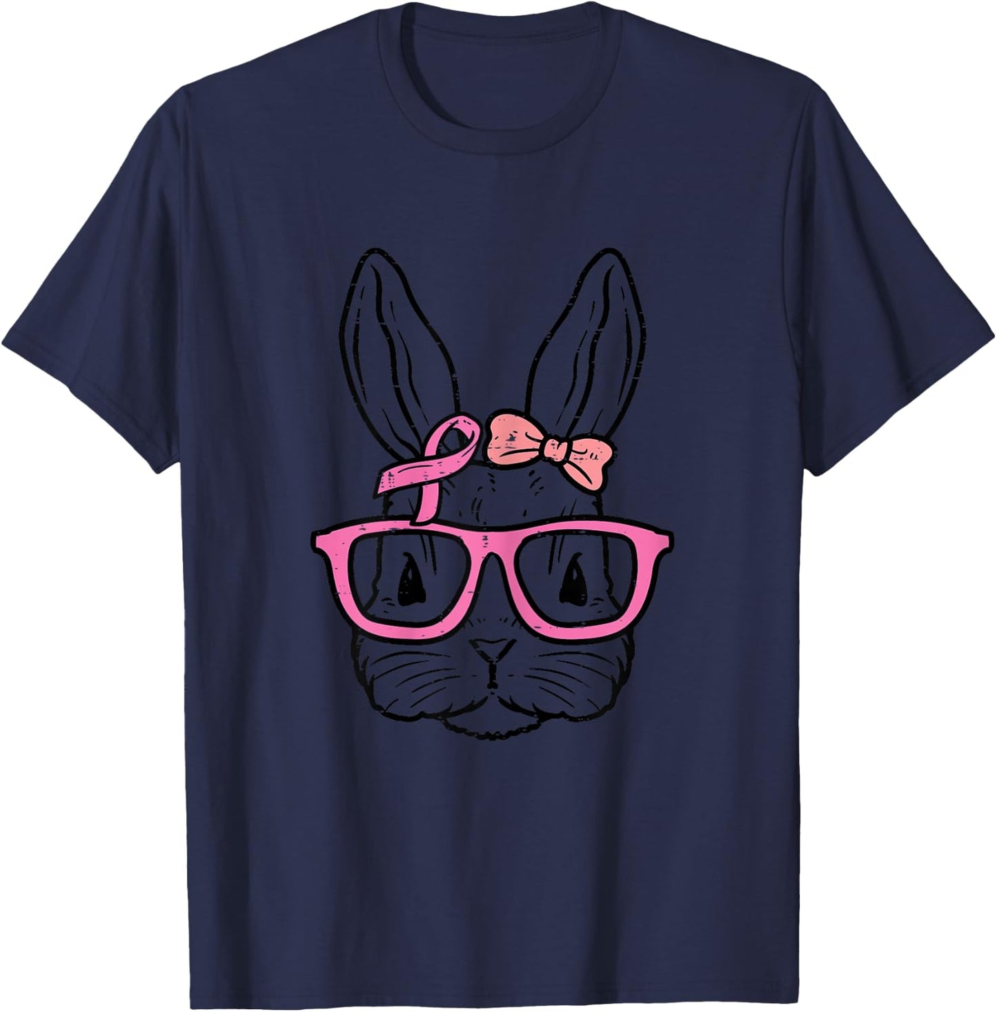 Pink Bunny Rabbit Fighting Breast Cancer Awareness Women T-Shirt - T-Shirt | Navy
