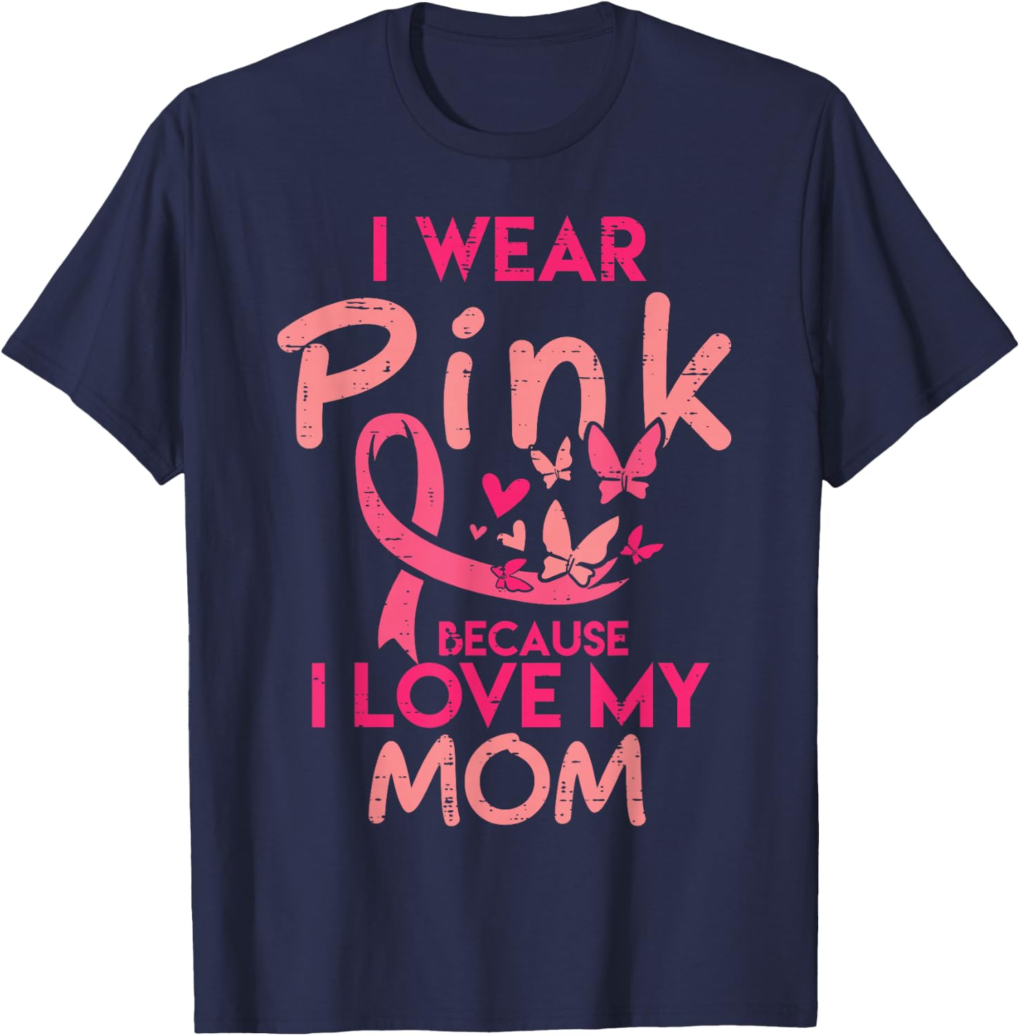 I Wear Pink I Love My Mom Kids Breast Cancer Awareness Boys T-Shirt - T-Shirt | Navy