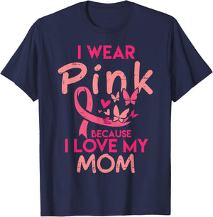 I Wear Pink I Love My Mom Kids Breast Cancer Awareness Boys T-Shirt - T-Shirt | Navy