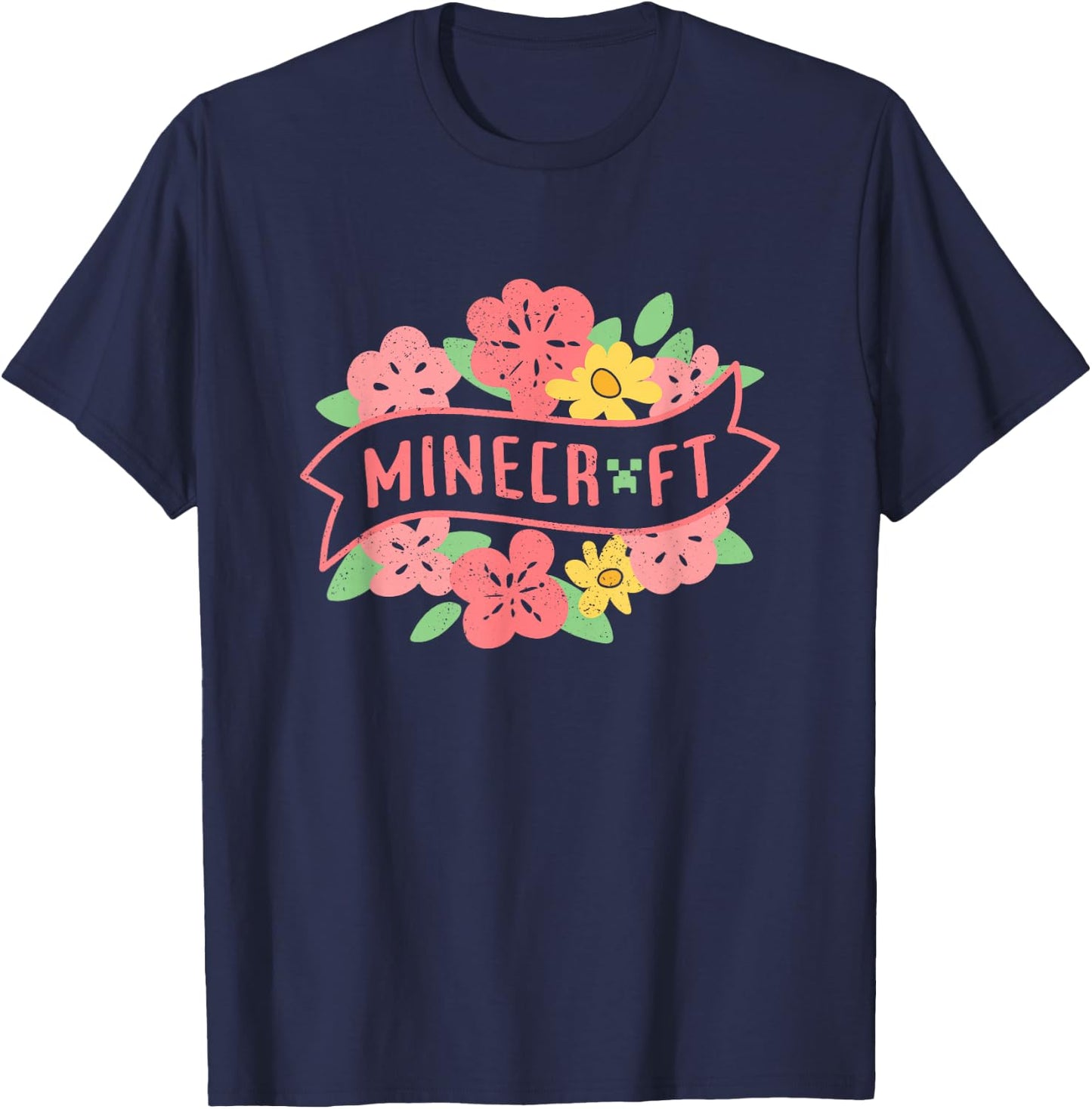 Minecraft Spring Floral Pastel Logo T-Shirt - T-Shirt | Navy