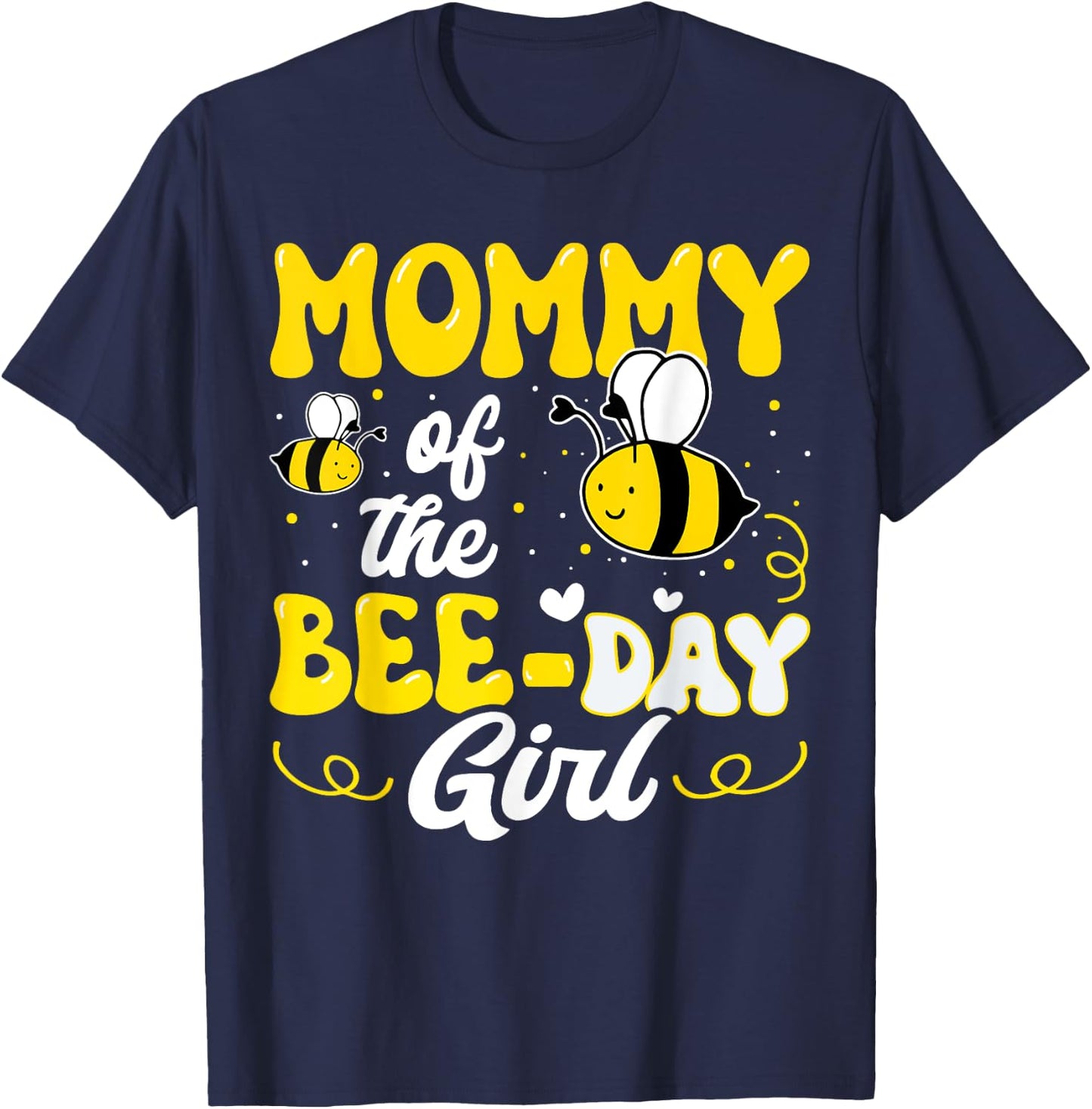 Mommy of The Bee Day Girl Bee Birthday Party Theme Groovy T-Shirt - T-Shirt | Navy