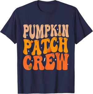 Pumpkin Patch Crew Matching Family Halloween Groovy T-Shirt - T-Shirt | Navy