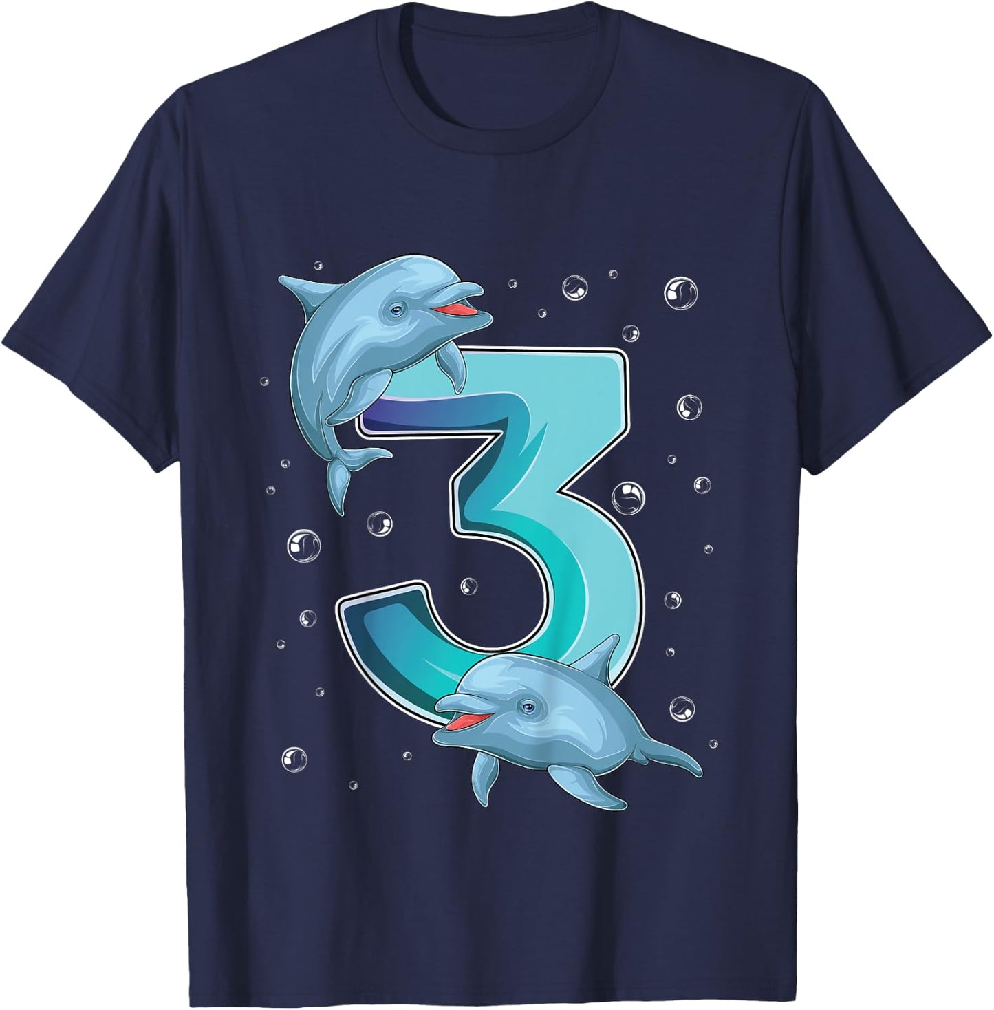 3 Year Old Dolphin 3rd Birthday Girl Party Dolphin Lover T-Shirt - T-Shirt | Navy