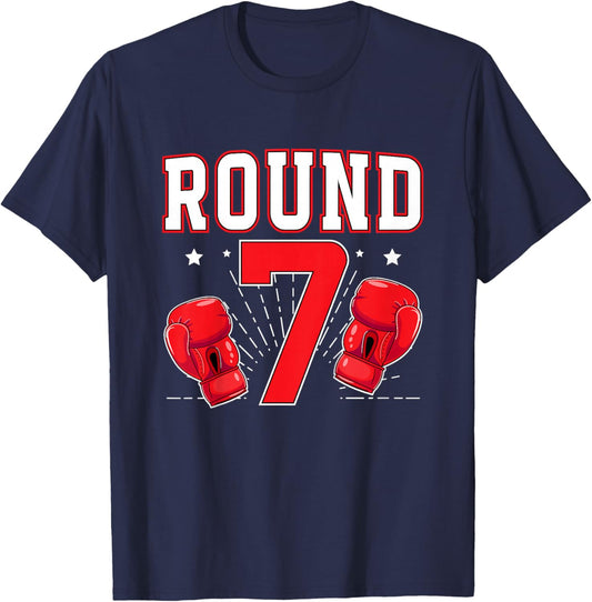 Kids 7th Boxing Birthday Party Seven Year Old Boxer Birthday T-Shirt - T-Shirt | Navy