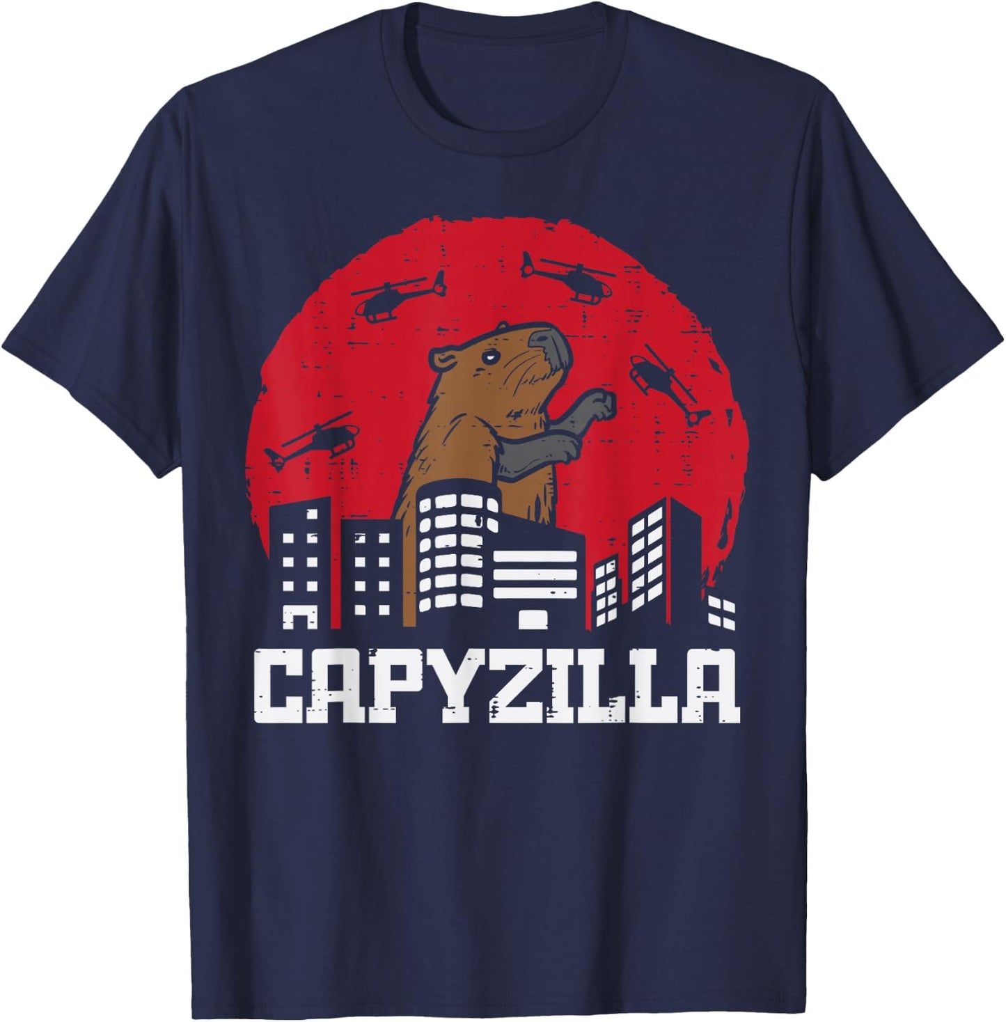 Capybara Monster Capyzilla Funny Capy Rodent Men Women Kids T-Shirt - T-Shirt | Navy