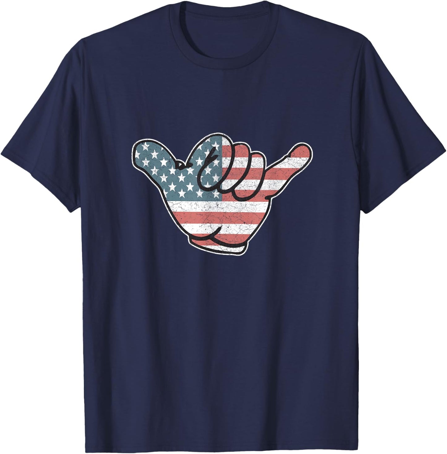 American Flag Vintage Cool Loose Hand Hang Shocker Gesture Women Men T-Shirt - T-Shirt | Navy