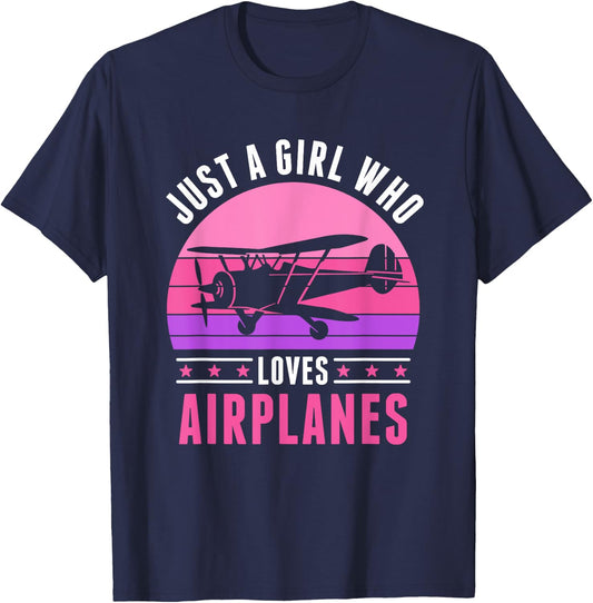 Just a Girl who Loves Airplanes Women T-Shirt - T-Shirt | Navy