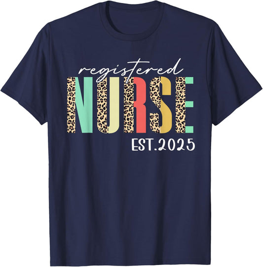 Registered Nurse Est 2025 For Student Nurse RN Leopard T-Shirt - T-Shirt | Navy