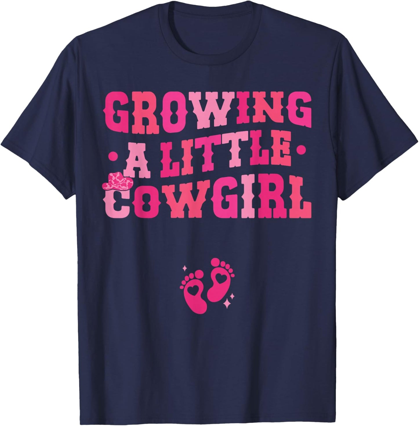 Country Pregnancy Announcement Apparel Co. Growing a Little Cowgirl - Black X-Small Short Sleeve T-Shirt - T-Shirt | Navy