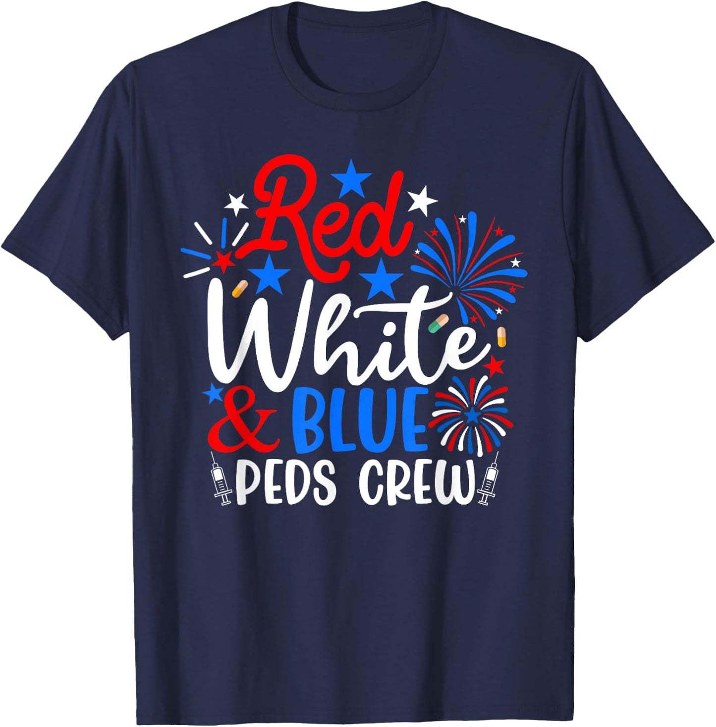 Red White And Blue PEDS Crew Funny 4th Of July Nurse Men T-Shirt - T-Shirt | Navy