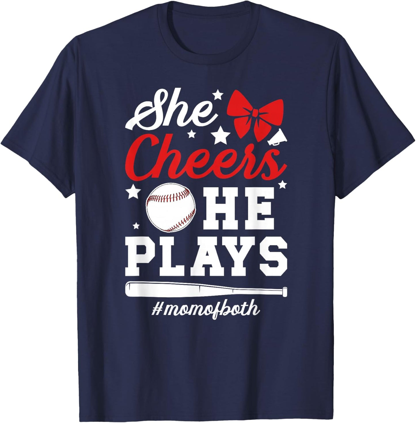 She Cheers He Plays Mom Of Both Cheer And Baseball Mom T-Shirt - T-Shirt | Navy