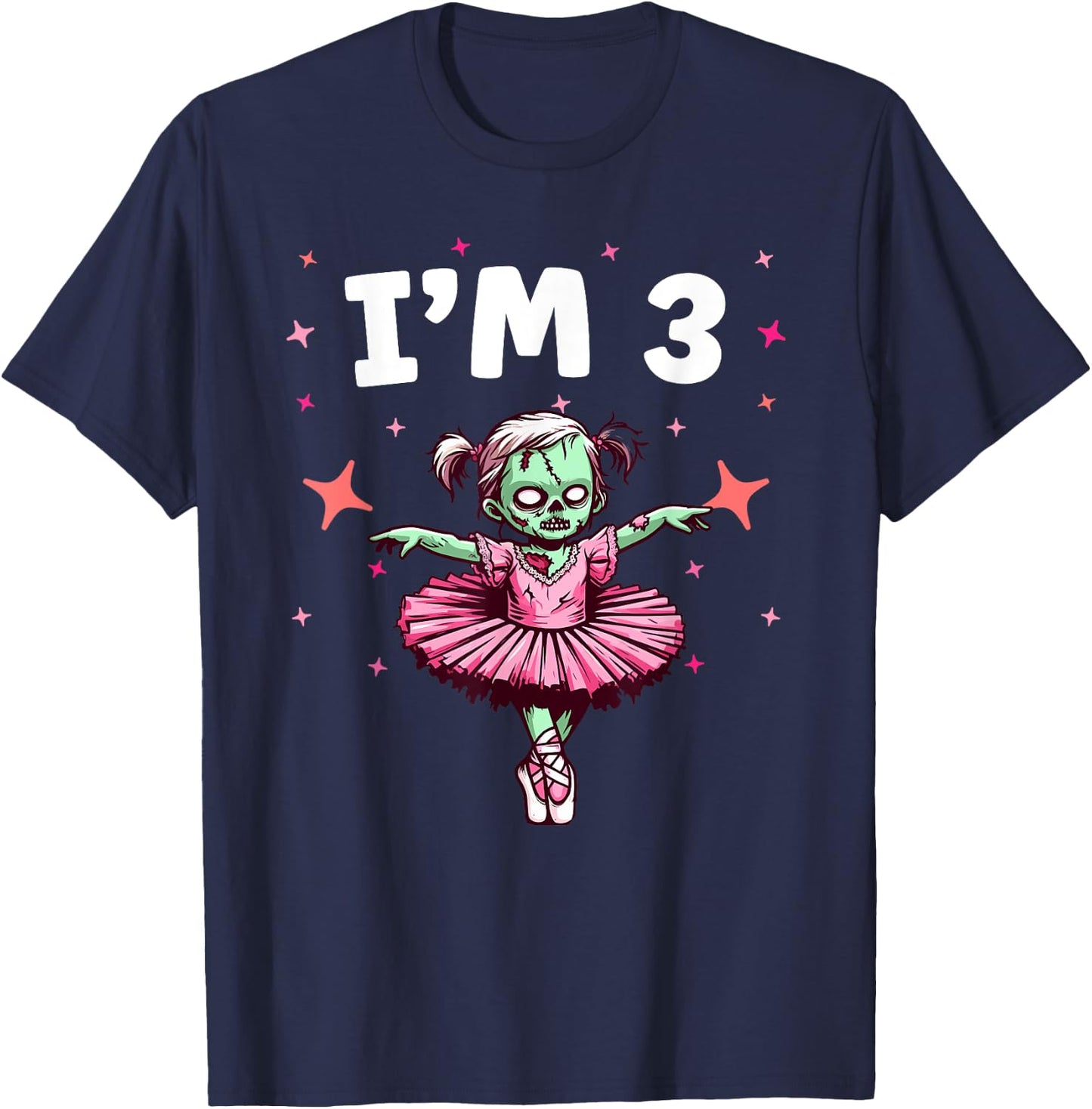 Ballerina Zombie Birthday 3rd Birthday Party I'm 3 T-Shirt - T-Shirt | Navy