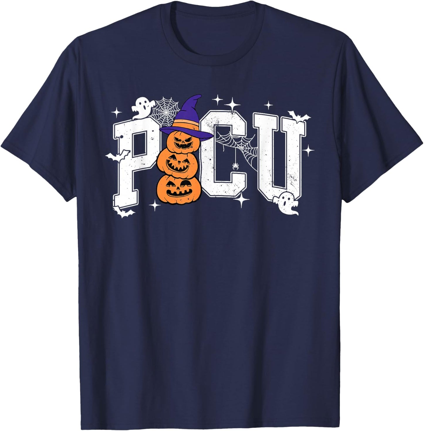 PICU Nurse Halloween Hospital Party Funny Nursing Students T-Shirt - T-Shirt | Navy