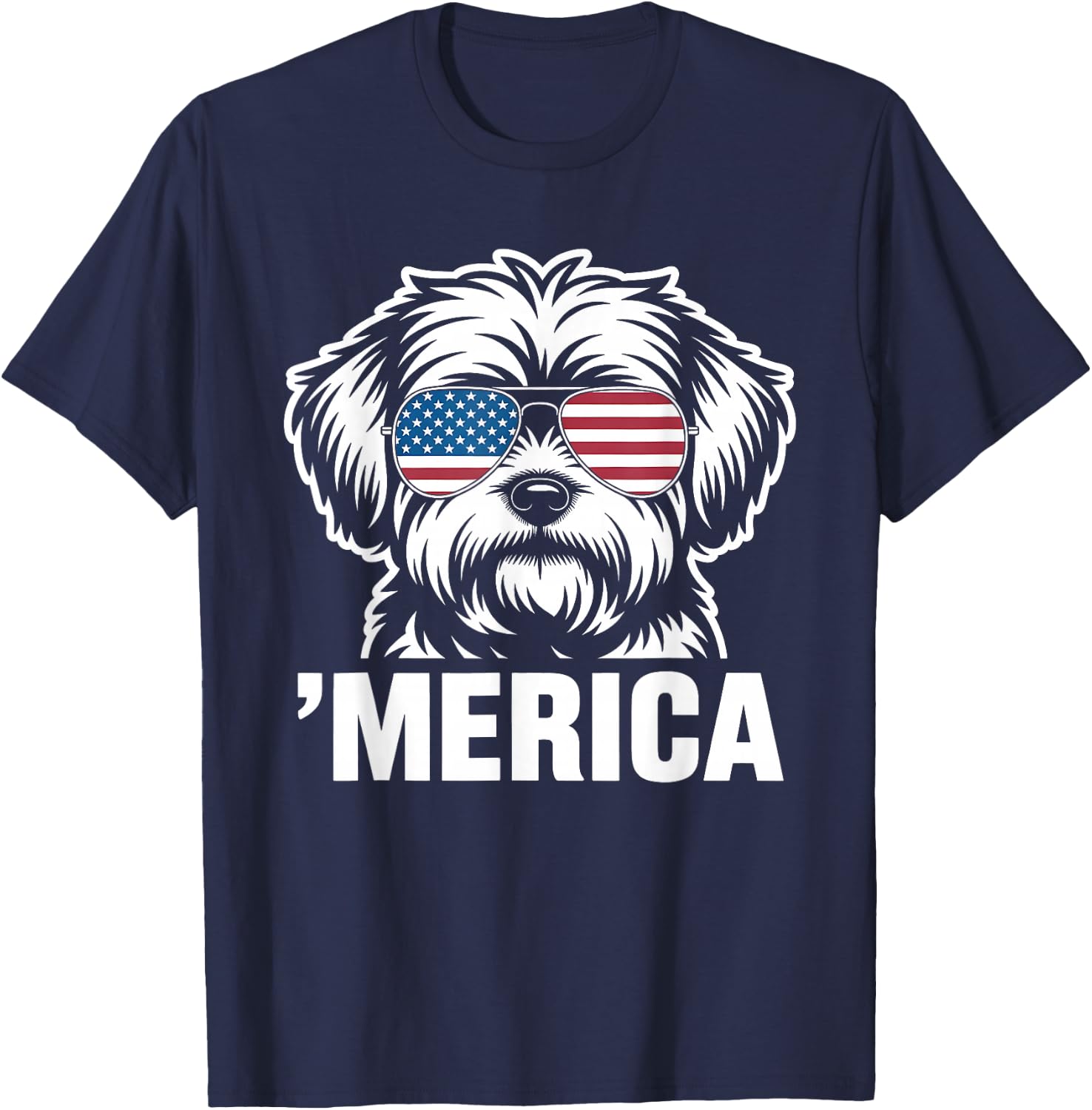 Patriotic USA American Flag 4th of July Maltese T-Shirt - T-Shirt | Navy
