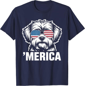Patriotic USA American Flag 4th of July Maltese T-Shirt - T-Shirt | Navy