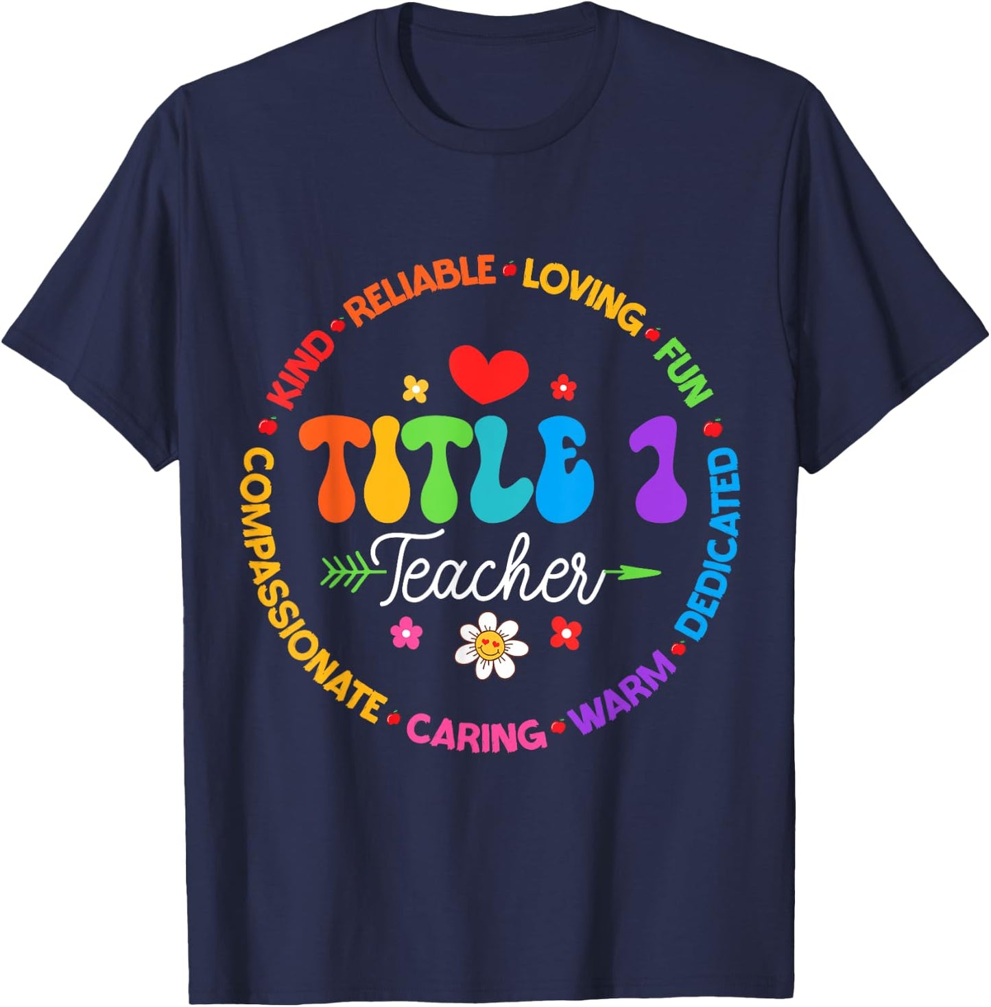 Groovy Title 1 teacher squad cute title 1 Reading T-Shirt - T-Shirt | Navy