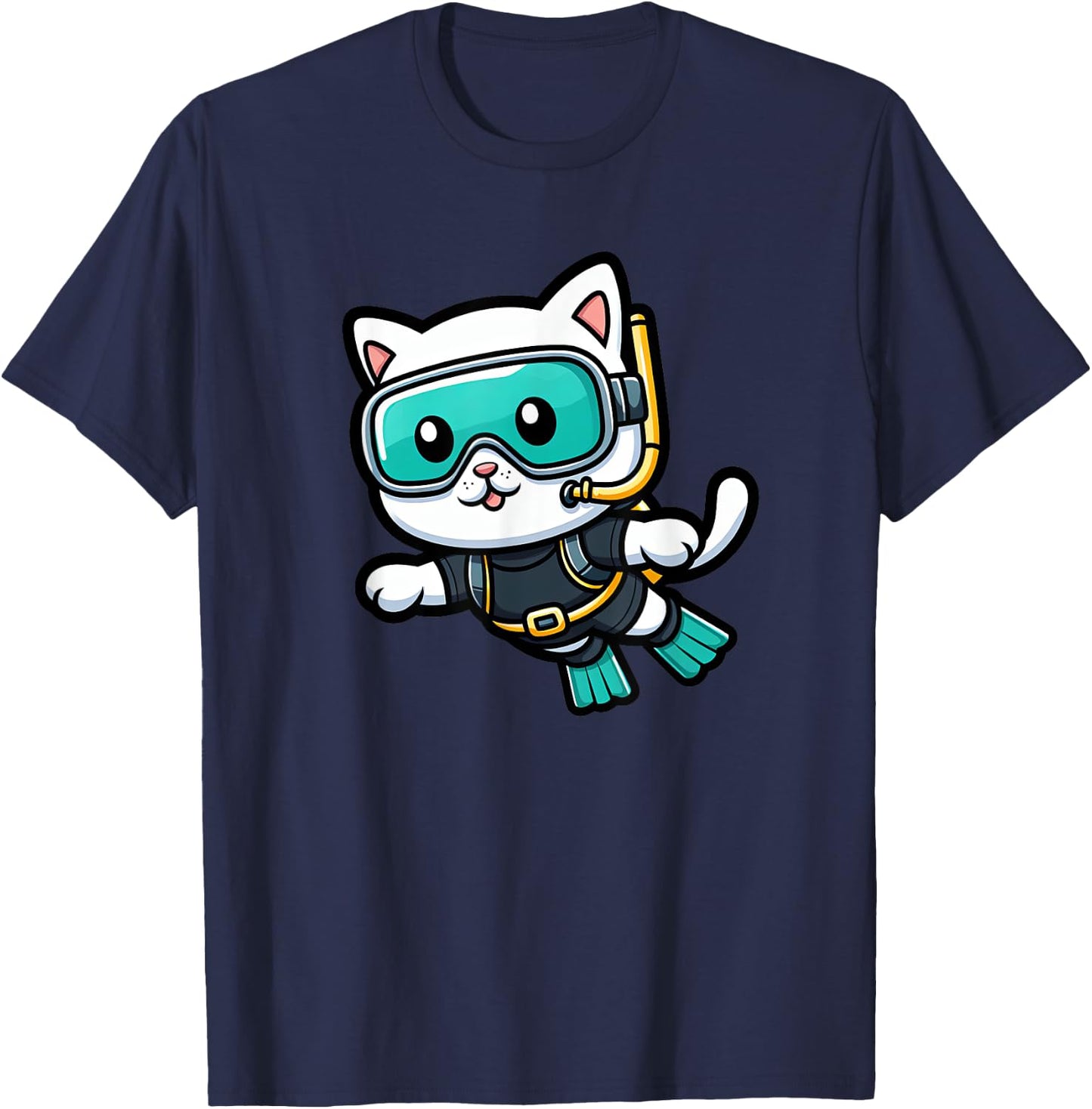 White Cat Scuba Diving Pet Funny Snorkeling Men Women Girls Kids T-Shirt - T-Shirt | Navy