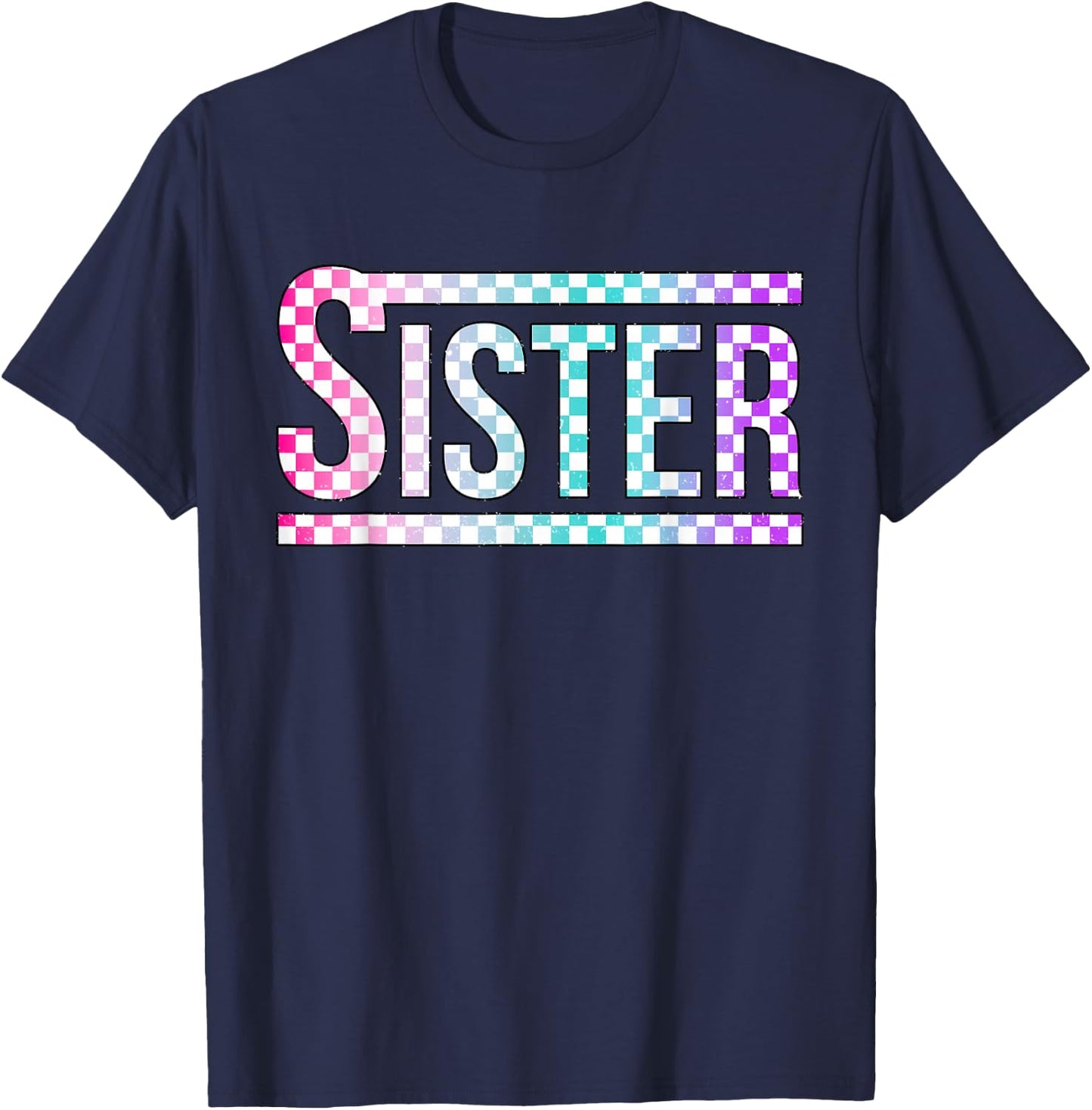 Sister Checkered Tie Dye Family Mother's Day Pit Crew Women T-Shirt - T-Shirt | Navy