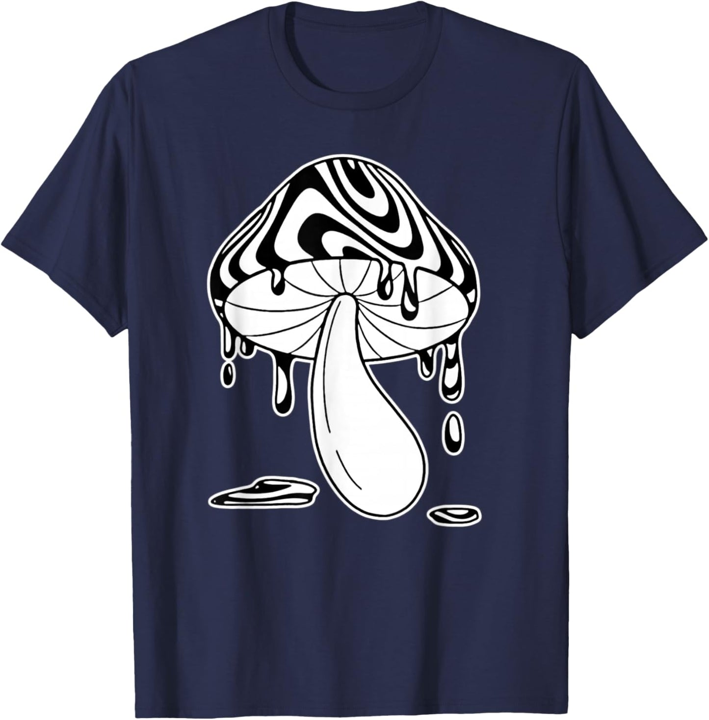Trippy Mushroom Drippy Blackwork T-Shirt - T-Shirt | Navy