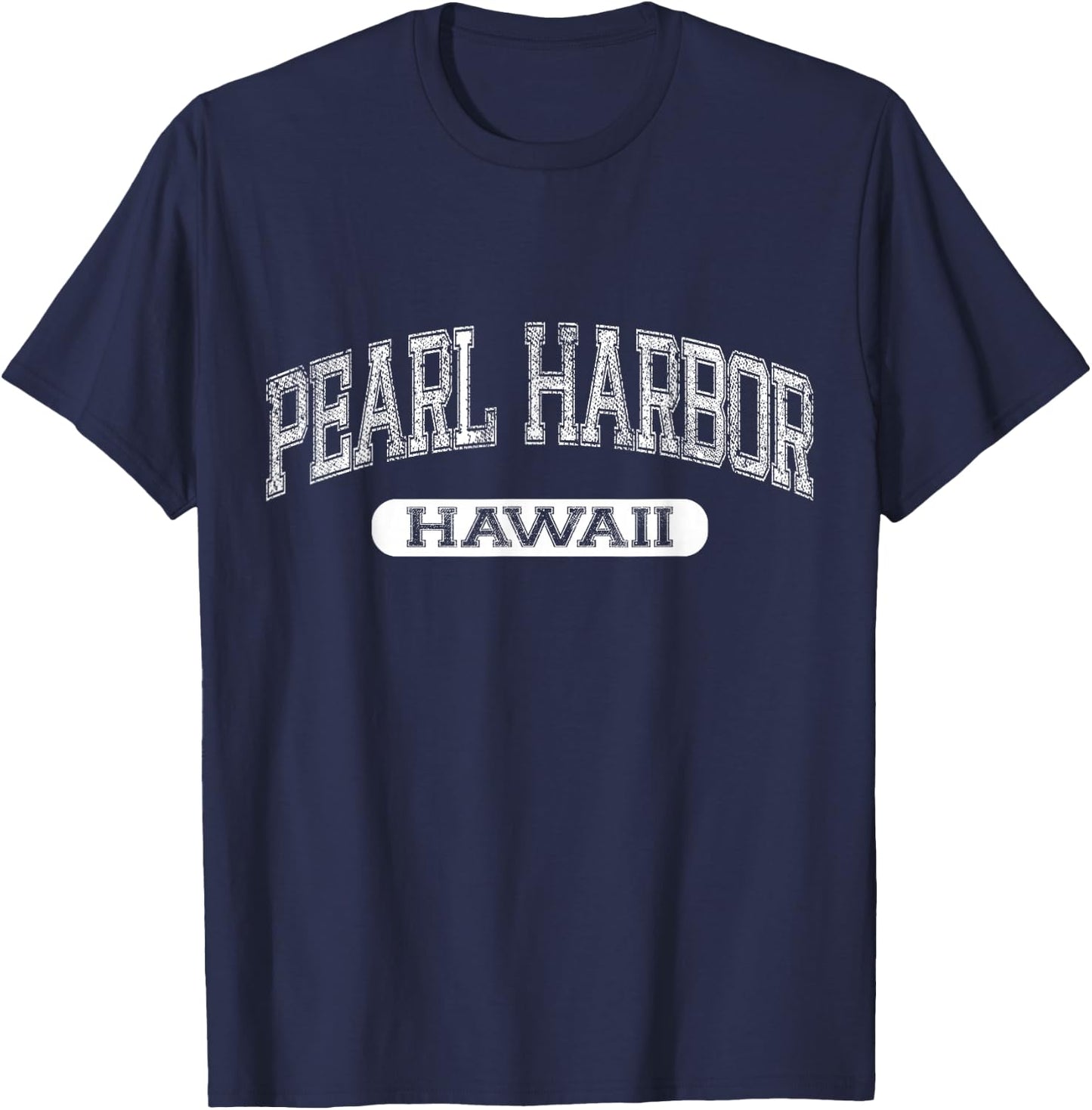 Vintage Pearl Harbor Hawaii Varsity Text University Font T-Shirt - T-Shirt | Navy