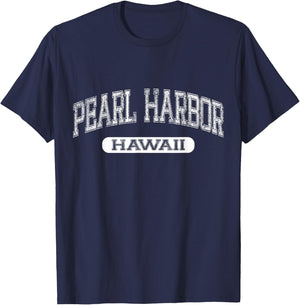 Vintage Pearl Harbor Hawaii Varsity Text University Font T-Shirt - T-Shirt | Navy
