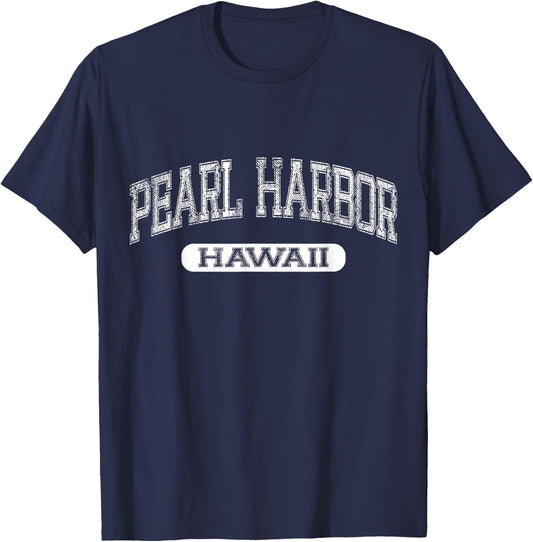 Vintage Pearl Harbor Hawaii Varsity Text University Font T-Shirt - T-Shirt | Navy