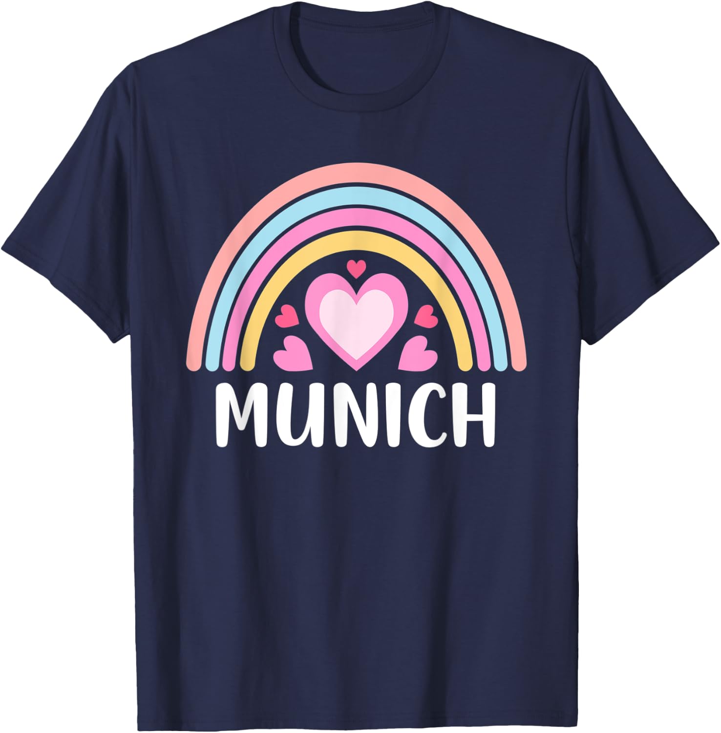 Munich Germany Rainbow Hearts T-Shirt - T-Shirt | Navy