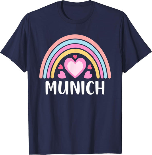 Munich Germany Rainbow Hearts T-Shirt - T-Shirt | Navy