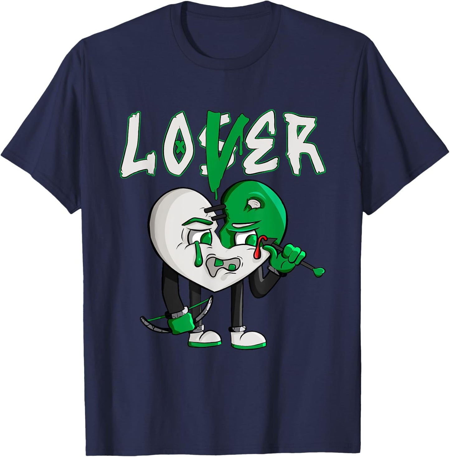 Loser Love Drip Heart Matching Lucky Green White T-Shirt - T-Shirt | Navy