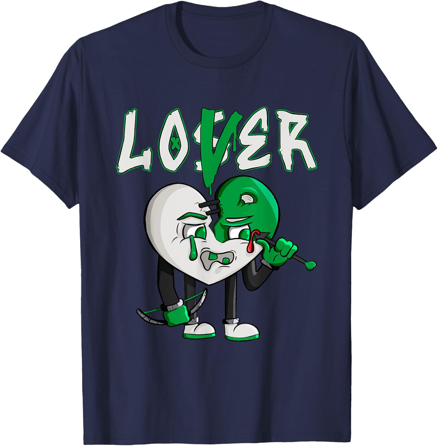 Loser Love Drip Heart Matching Lucky Green White T-Shirt - T-Shirt | Navy