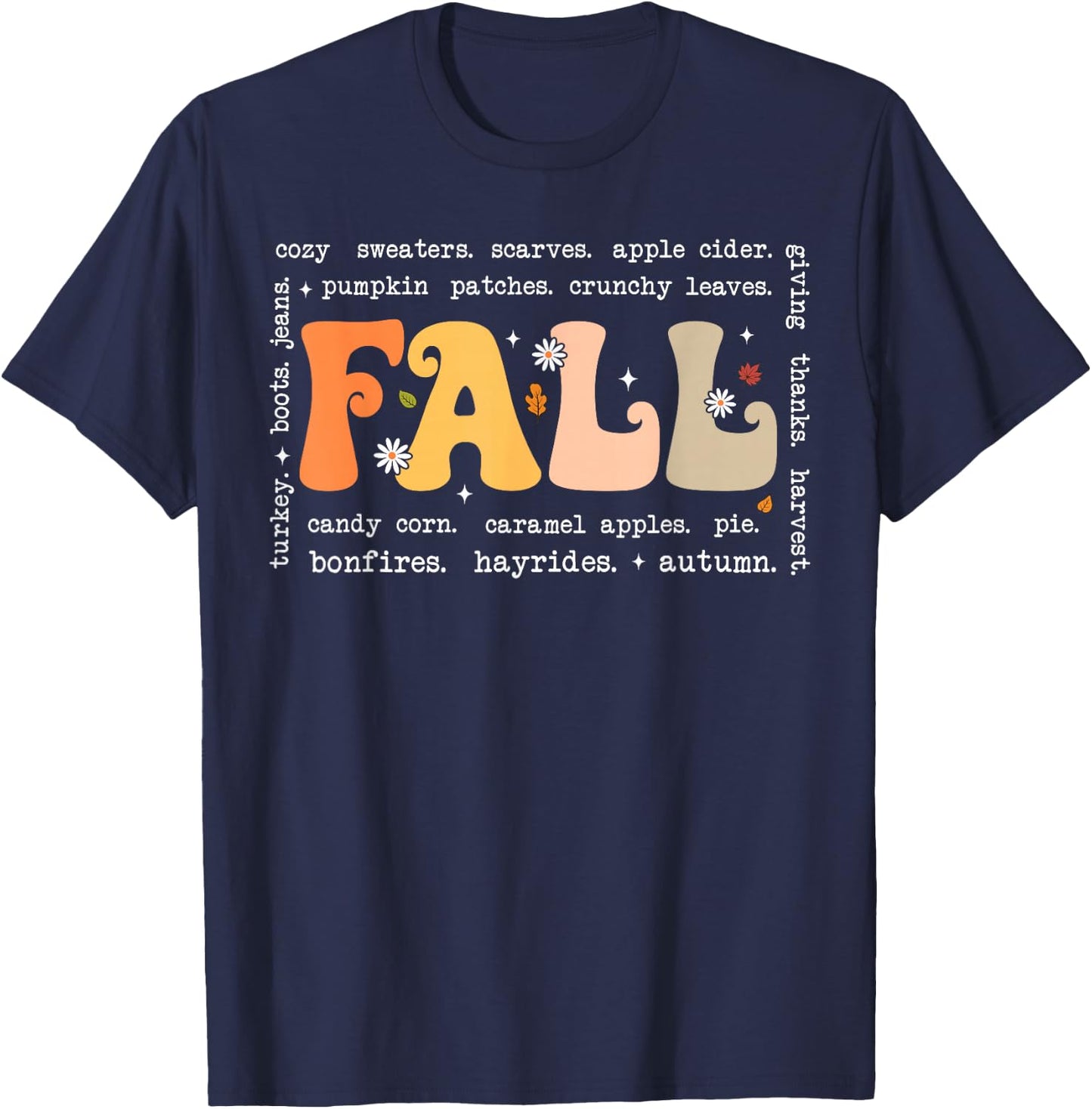 Fall Words Hello Fall Autumn Thanksgiving Pumpkin Season T-Shirt - T-Shirt | Navy