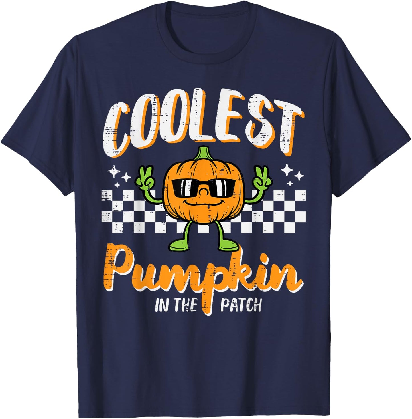 Coolest Pumpkin In Patch Halloween Retro Costume Groovy Boys T-Shirt - T-Shirt | Navy