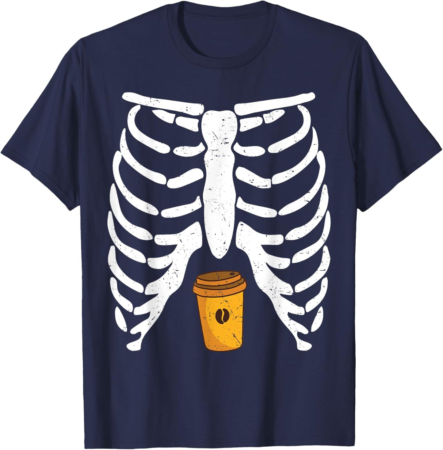 Halloween Rib Cage Coffee Lover Skeleton Funny Girls T-Shirt - T-Shirt | Navy
