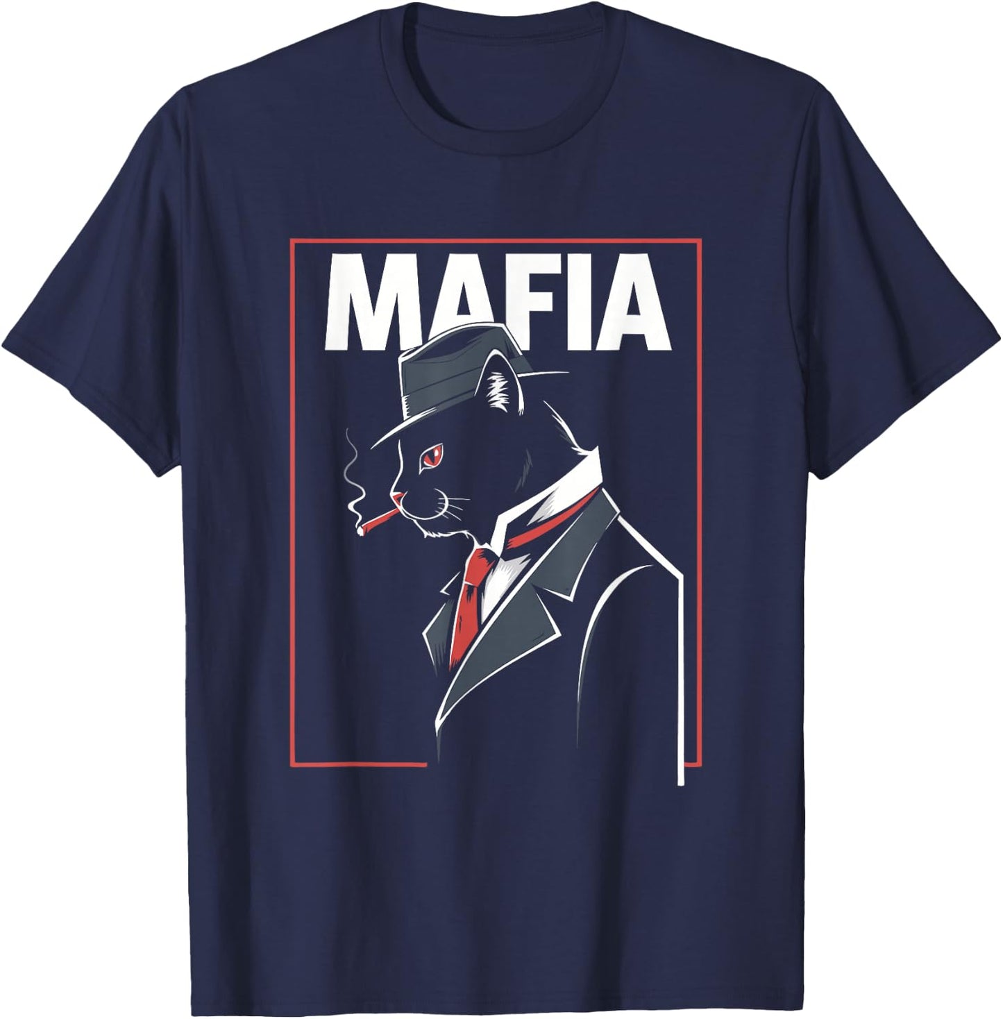 Mafia Cat - Funny Graphic Mafia Boss Cat Lover T-Shirt - T-Shirt | Navy