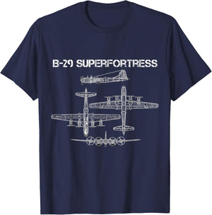 B-29 Superfortress WW2 Heavy Bomber Aircraft Blueprint T-Shirt - T-Shirt | Navy
