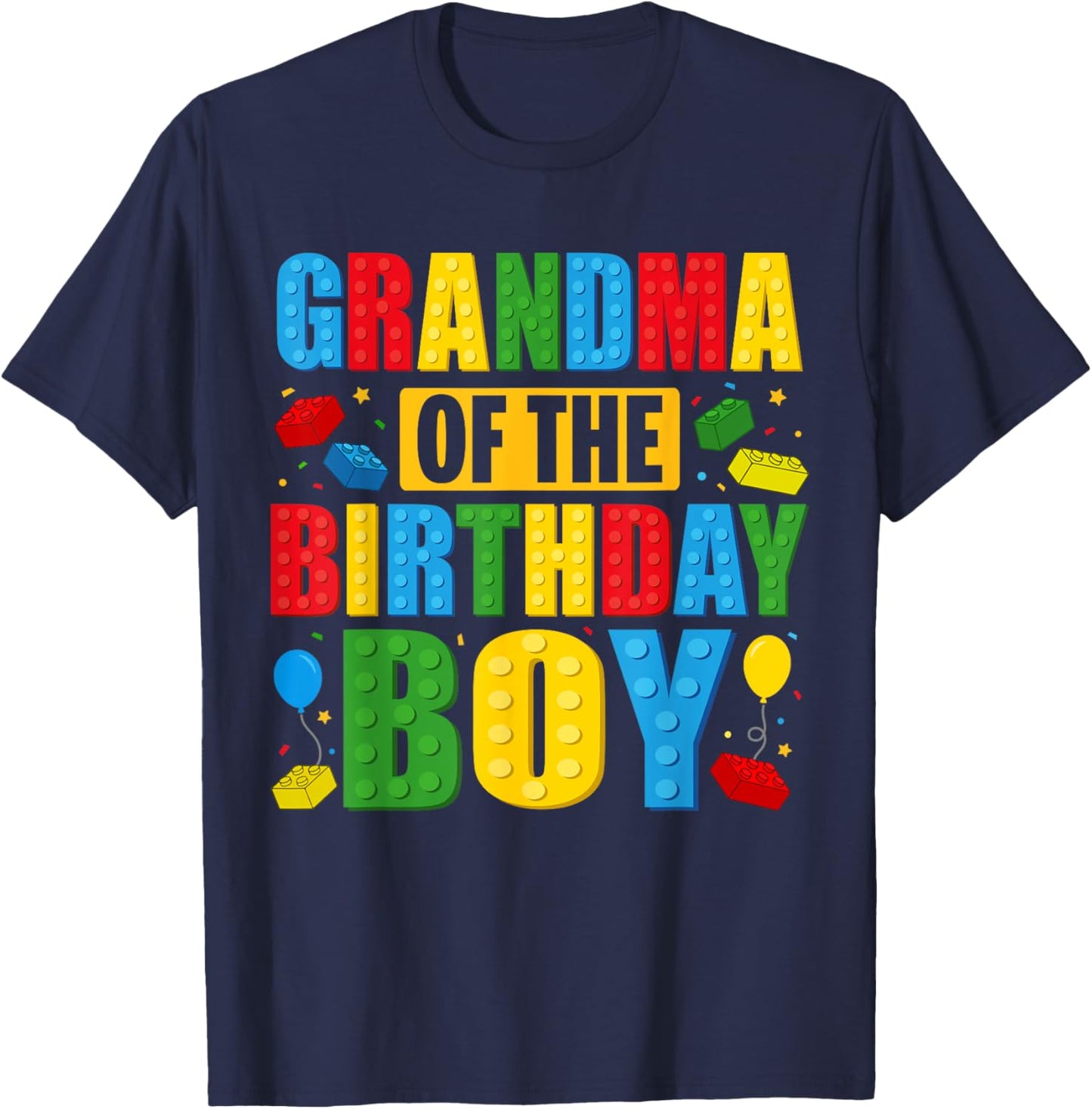 Grandma Of The Birthday Boy Building Blocks Birthday Party T-Shirt - T-Shirt | Navy