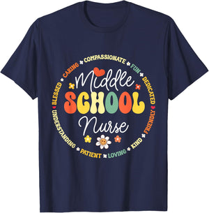 Middle School Nurse Back To School For Teacher Women Kids T-Shirt - T-Shirt | Navy