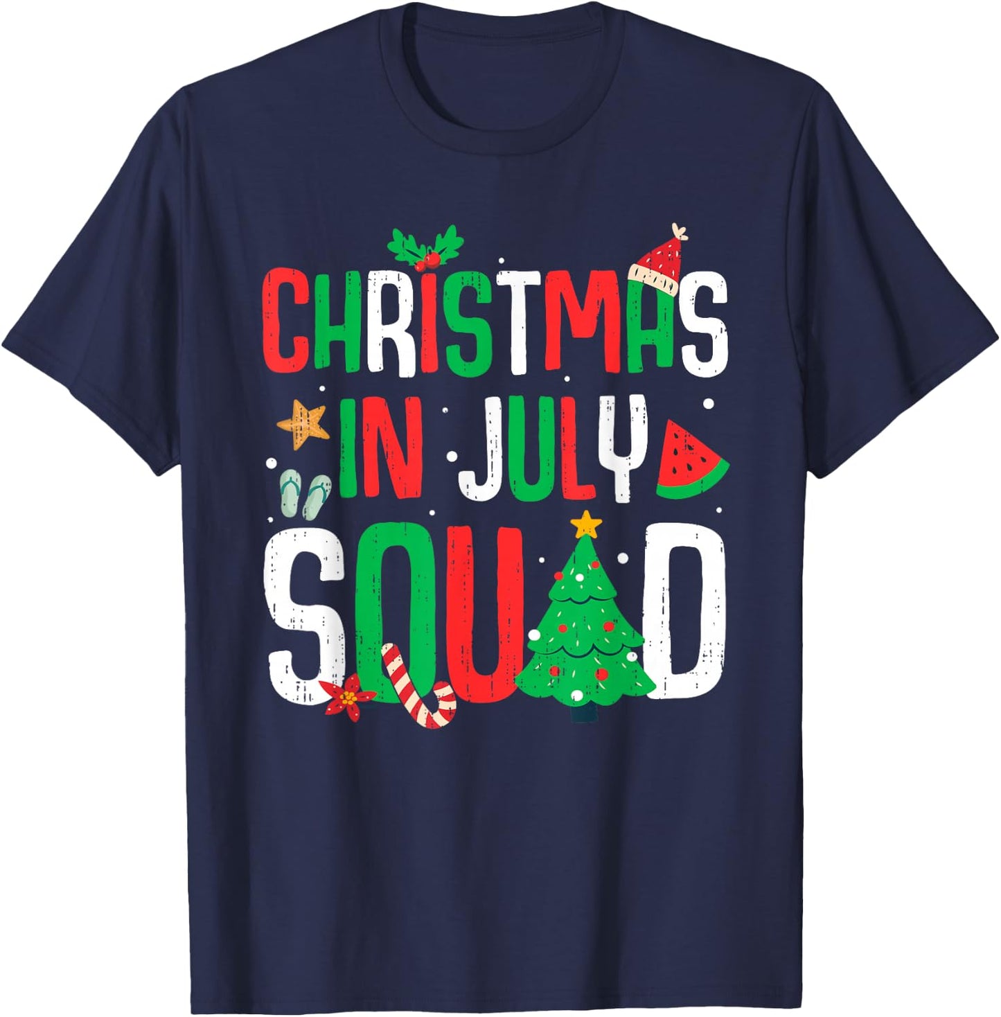 Christmas In July Squad Funny Summer Beach Vacation Xmas T-Shirt - T-Shirt | Navy