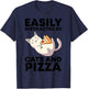 Easily Distracted By Cats And Pizza Kawaii Cat Lovers Gift Men Women Girls Kids T-Shirt - T-Shirt | Navy
