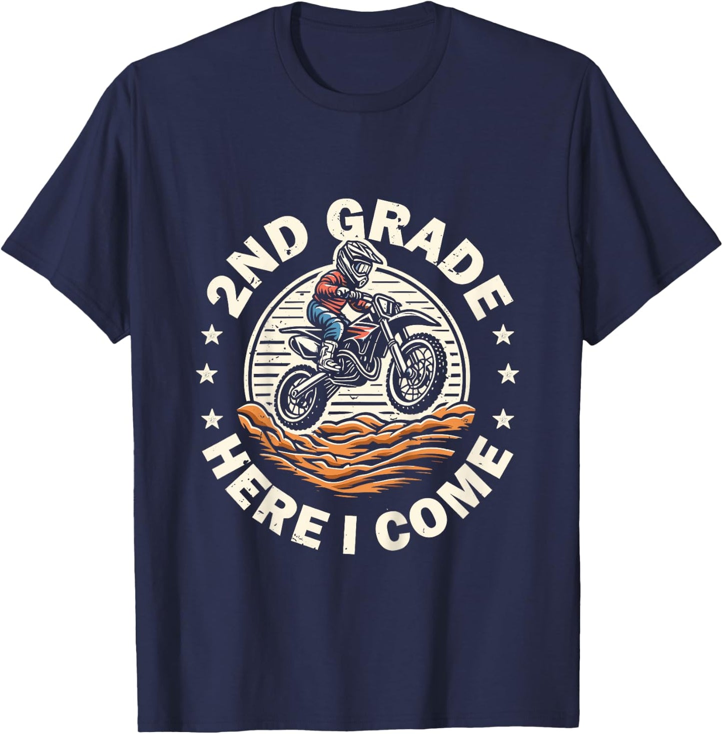 Back To School 2nd Grade Here I Come Motocross Dirt Bike T-Shirt - T-Shirt | Navy