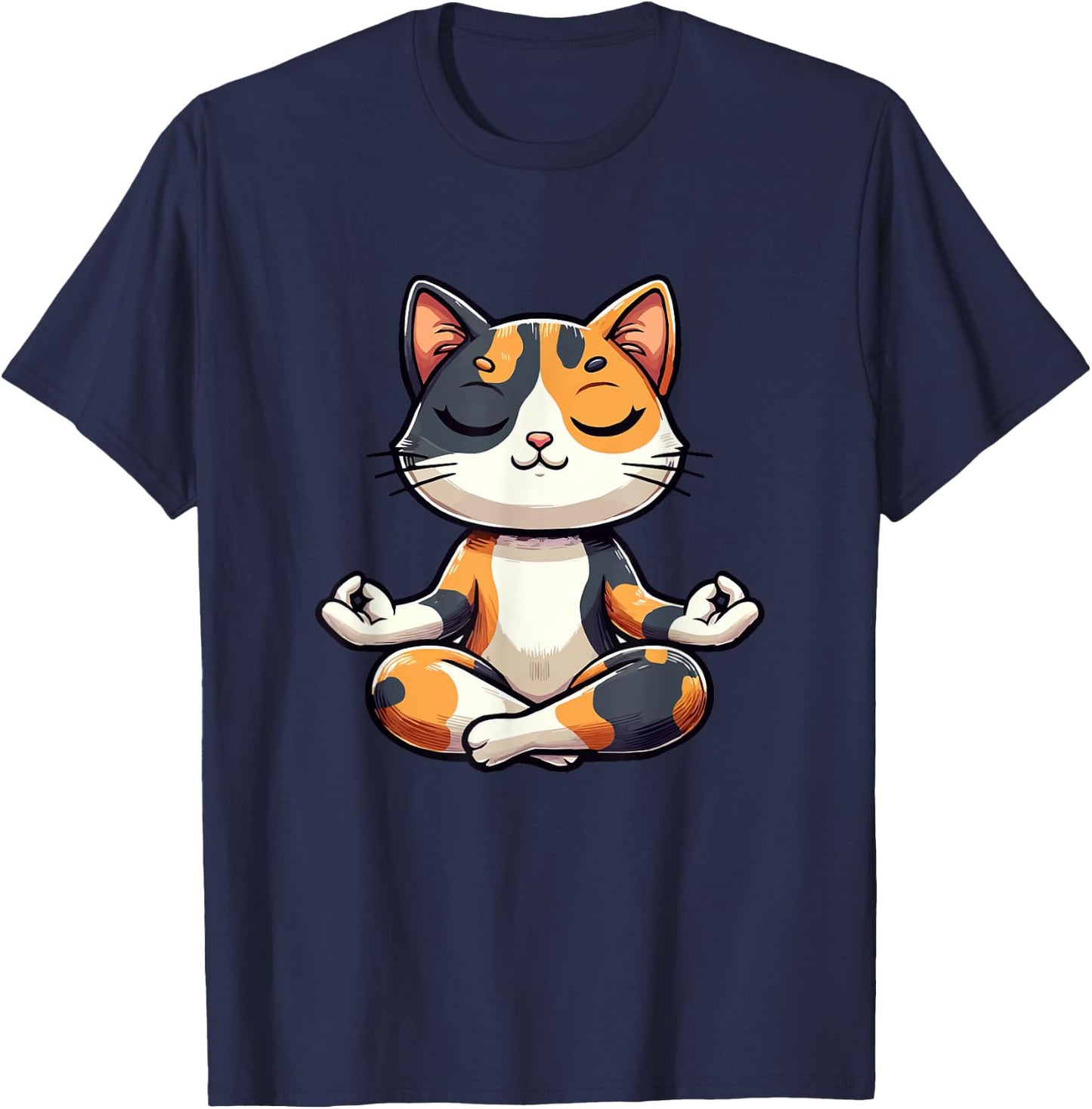 Calico Cat Yoga Exercise Feline Animal Pet Kawaii Calico Cat Men Women T-Shirt - T-Shirt | Navy