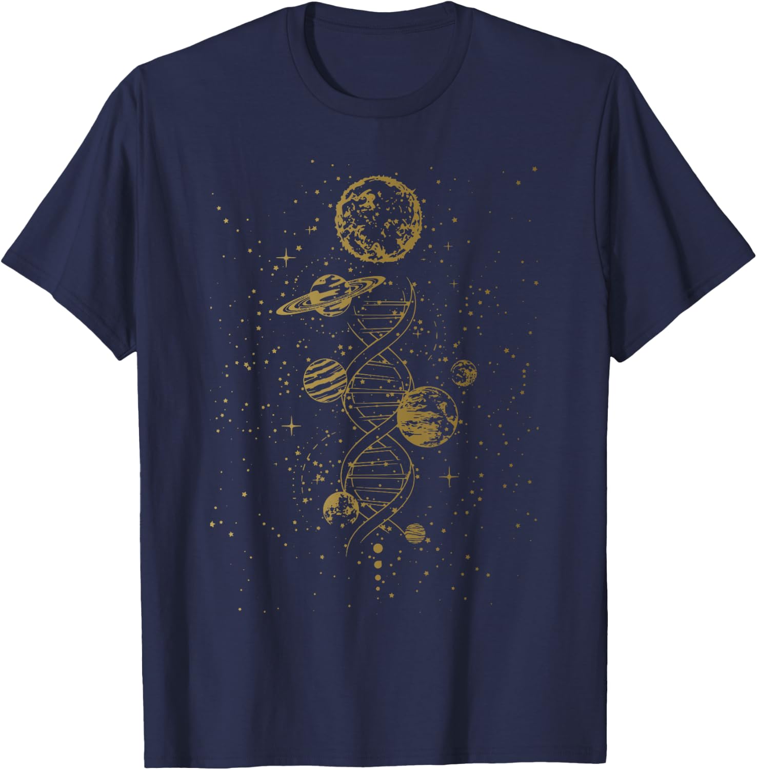 Double Helix DNA Mystic Celestial Planets Astronomical T-Shirt - T-Shirt | Navy