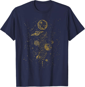 Double Helix DNA Mystic Celestial Planets Astronomical T-Shirt - T-Shirt | Navy