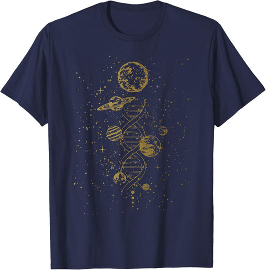 Double Helix DNA Mystic Celestial Planets Astronomical T-Shirt - T-Shirt | Navy