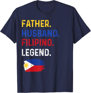 Father Husband Filipino Legend Proud Dad Philippine Flag T-Shirt - T-Shirt | Navy