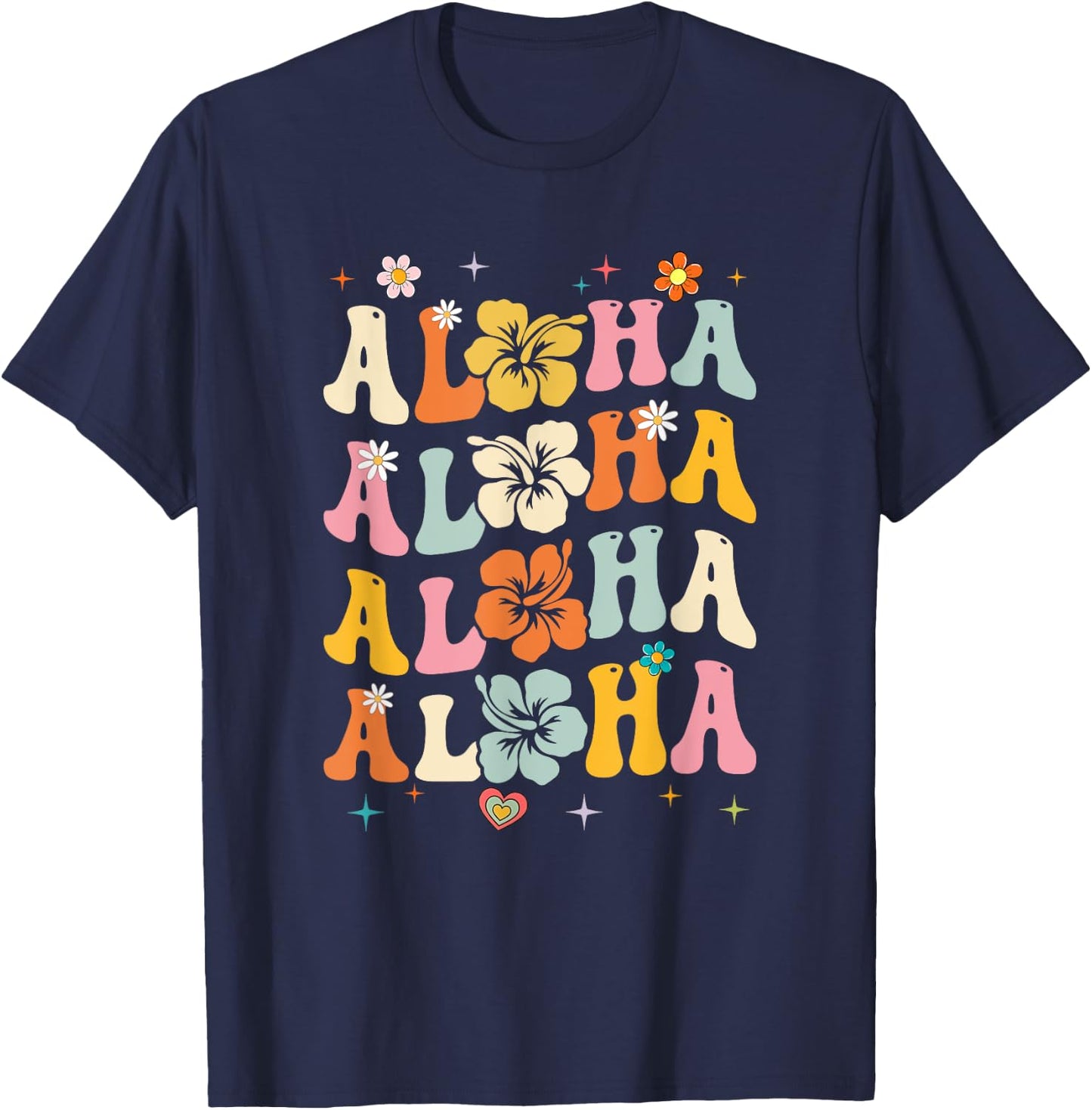 Aloha Women Hawaii Family Vacation Trip Girls Summer Groovy T-Shirt - T-Shirt | Navy